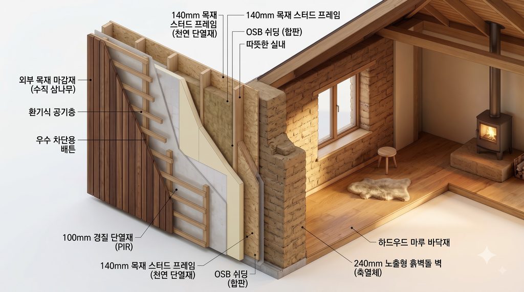 시골집 리모델링, 흙벽 과 단열 보완의 기준 | 한옥을짓다 Architectural wall assembly diagram 2K 20260918202936 1024x572